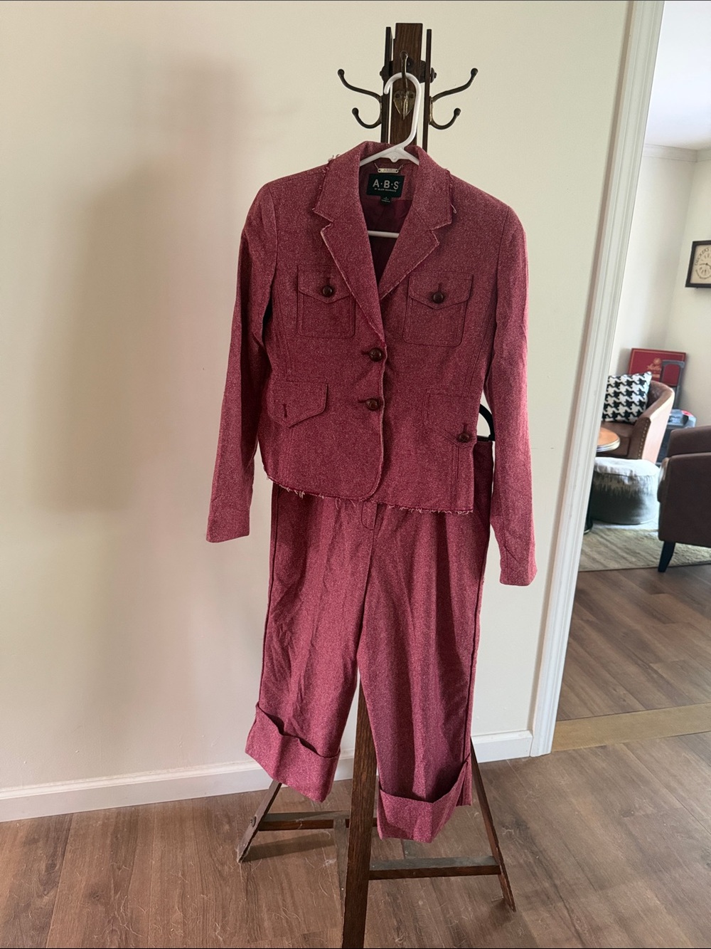 ABS Allen Schwartz Dusty Rose Textured Two-Piece Pantsuit